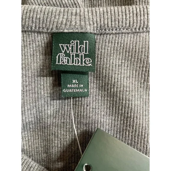 WIld Fable Womens XL Crop Top Gray Ribbed Form Fitting Short Sleeve Shirt - Picture 6 of 8